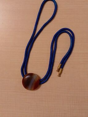 🆕 Vintage Agate Gem Stone Necklace Chain Pendant Chord